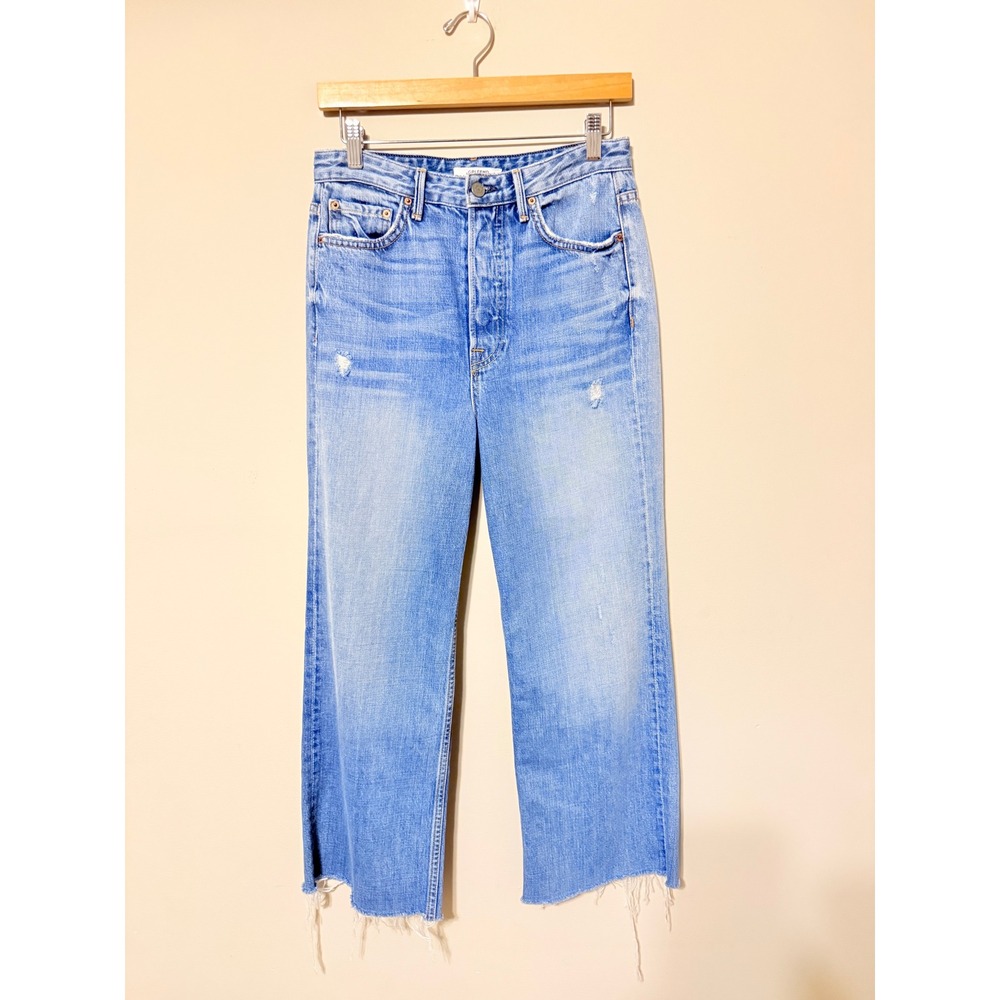 GRLFRND Carla Super High-Rise Bell Jean Gonna Fly Now Light Wash‎ Distressed 28 - Picture 2 of 6